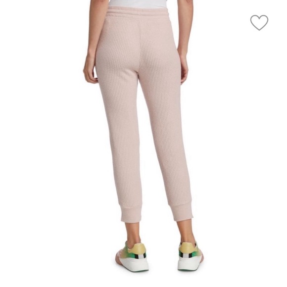 Splendid Waffle Knit Cream Jogger Pants L Drawstring Pockets Neutral Loungewear - Picture 5 of 10